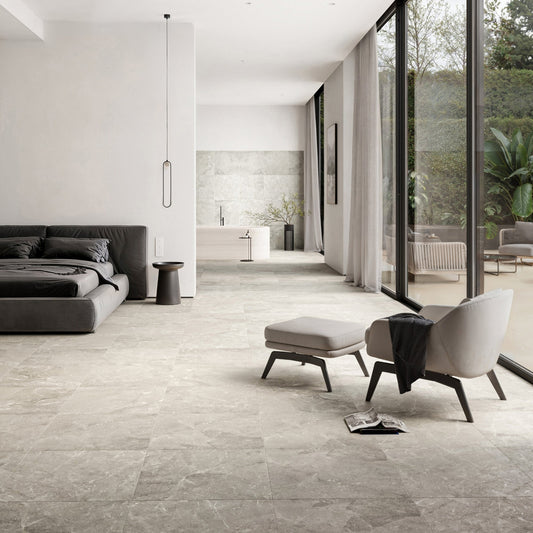 Vittorio Argento Limestone Porcelain Wall or Floor Tile 600 x 600mm