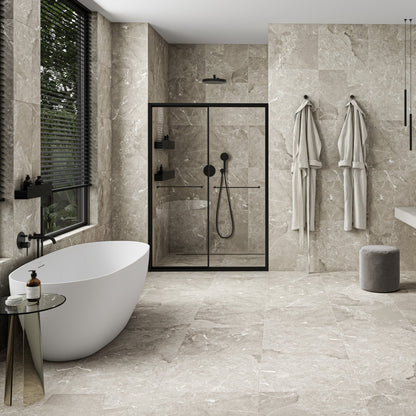 Vittorio Argento Limestone Porcelain Wall or Floor Tile 600 x 600mm