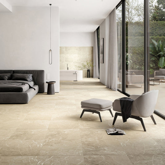 Vittorio Beige Limestone Porcelain Wall or Floor Tile 1200 x 600mm