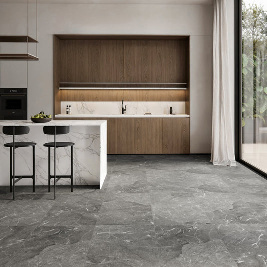 Vittorio Grigio Limestone Porcelain Wall or Floor Tile 1200 x 600mm