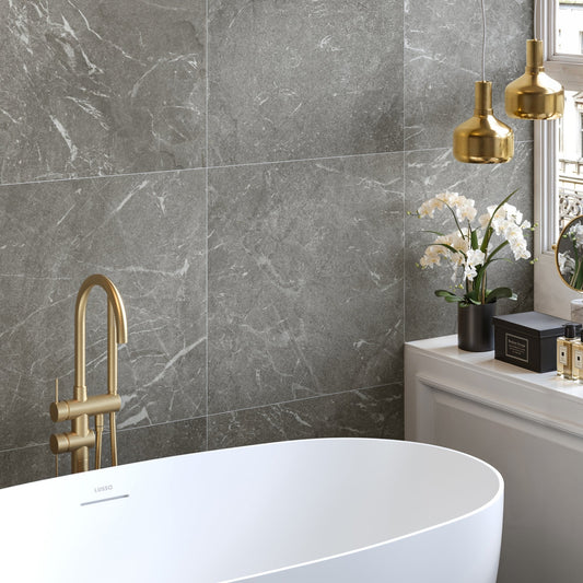 Vittorio Grigio Limestone Porcelain Wall or Floor Tile 600 x 600mm