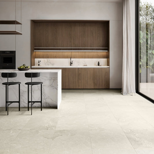 Vittorio Light Stone Limestone Porcelain Wall or Floor Tile 1200 x 600mm