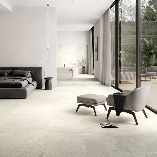 Vittorio Light Stone Limestone Porcelain Wall or Floor Tile 1200 x 600mm