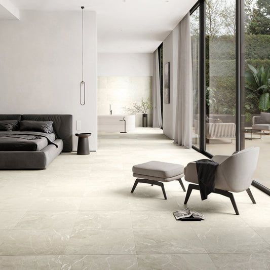 Vittorio Light Stone Limestone Porcelain Wall or Floor Tile 600 x 600mm