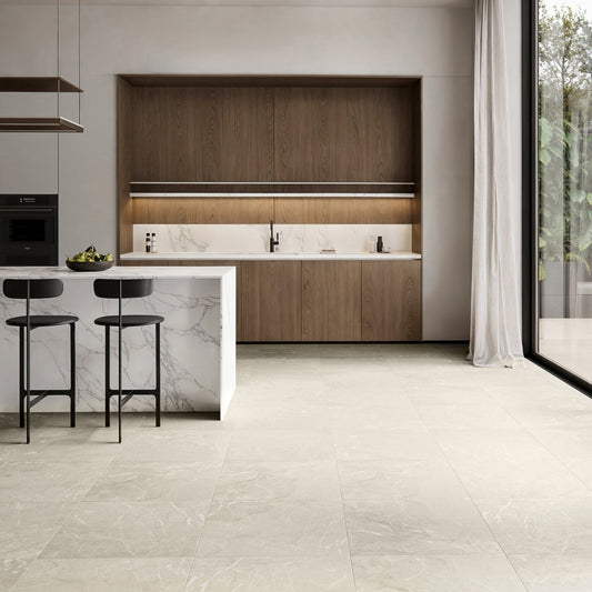 Vittorio Light Stone Limestone Porcelain Wall or Floor Tile 600 x 600mm
