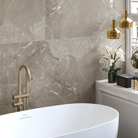 Vittorio Taupe Limestone Porcelain Wall or Floor Tile 1200 x 600mm