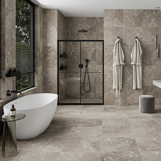 Vittorio Taupe Limestone Porcelain Wall or Floor Tile 600 x 600mm