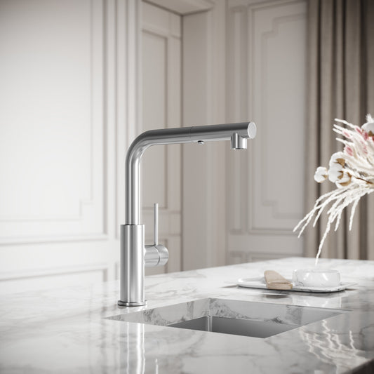 Vogue Brushed Stainless Pull Out Spray Swivel Kitchen Tap