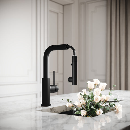Vogue Matte Black Pull Out Spray Swivel Kitchen Tap