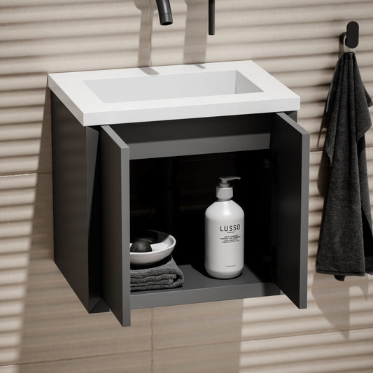 Volini Matte Anthracite Mini Cloakroom Vanity Unit with Stone Basin 400mm