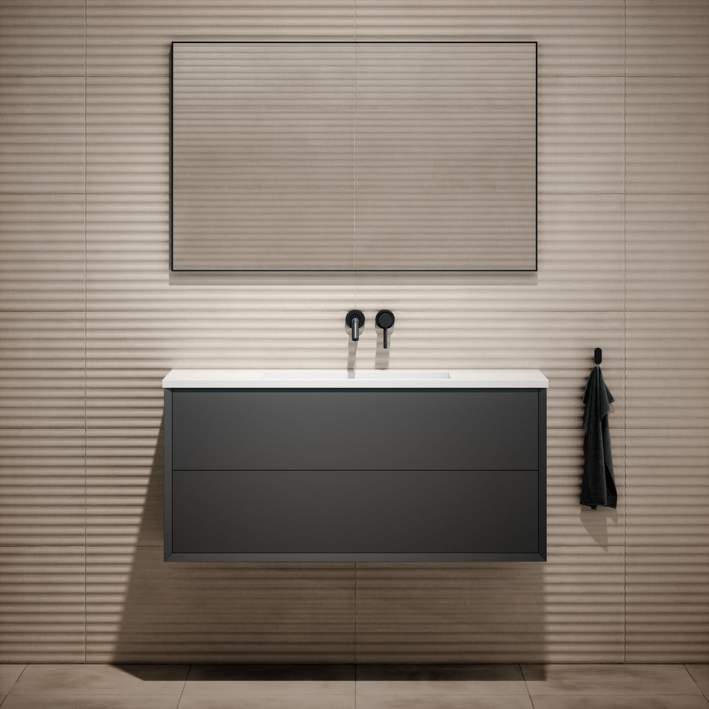 Volini Matte Anthracite Vanity Unit with Stone Basin 1200mm