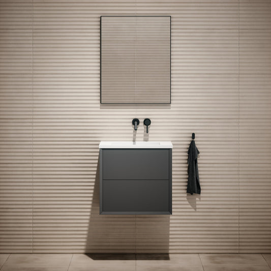 Volini Matte Anthracite Vanity Unit with Stone Basin 600mm