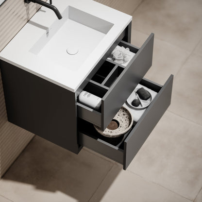 Volini Matte Anthracite Vanity Unit with Stone Basin 600mm