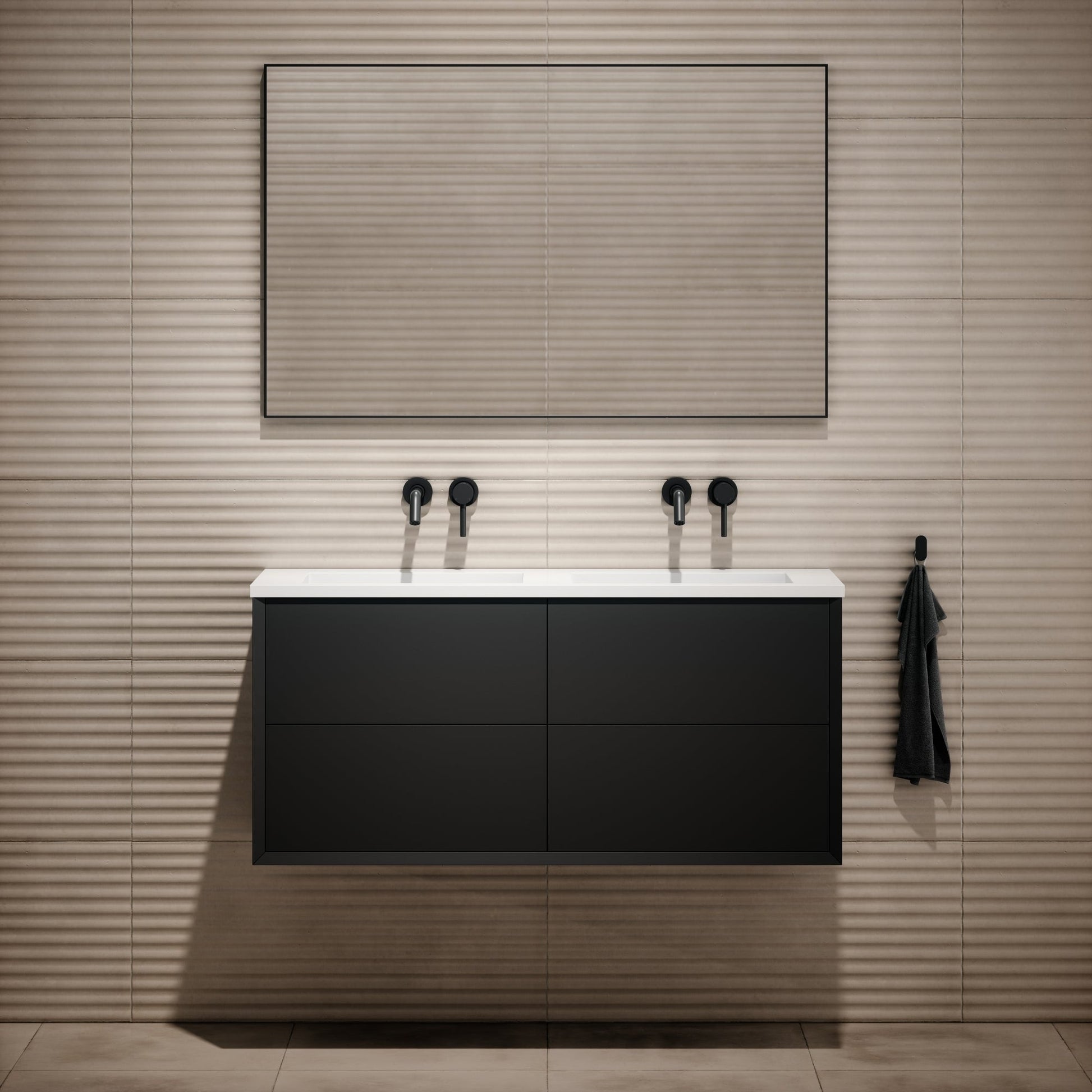 Volini Matte Black Double Bathroom Vanity Unit 1200mm