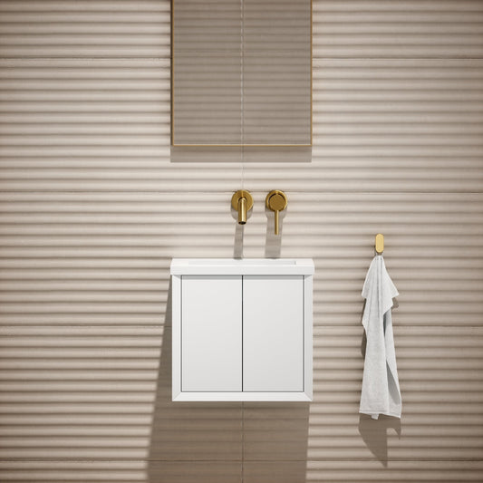 Volini Matte White Mini Cloakroom Vanity Unit with Stone Basin 400mm