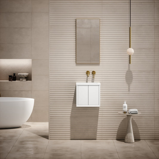Volini Matte White Mini Cloakroom Vanity Unit with Stone Basin 400mm