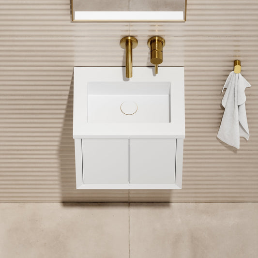 Volini Matte White Mini Cloakroom Vanity Unit with Stone Basin 400mm
