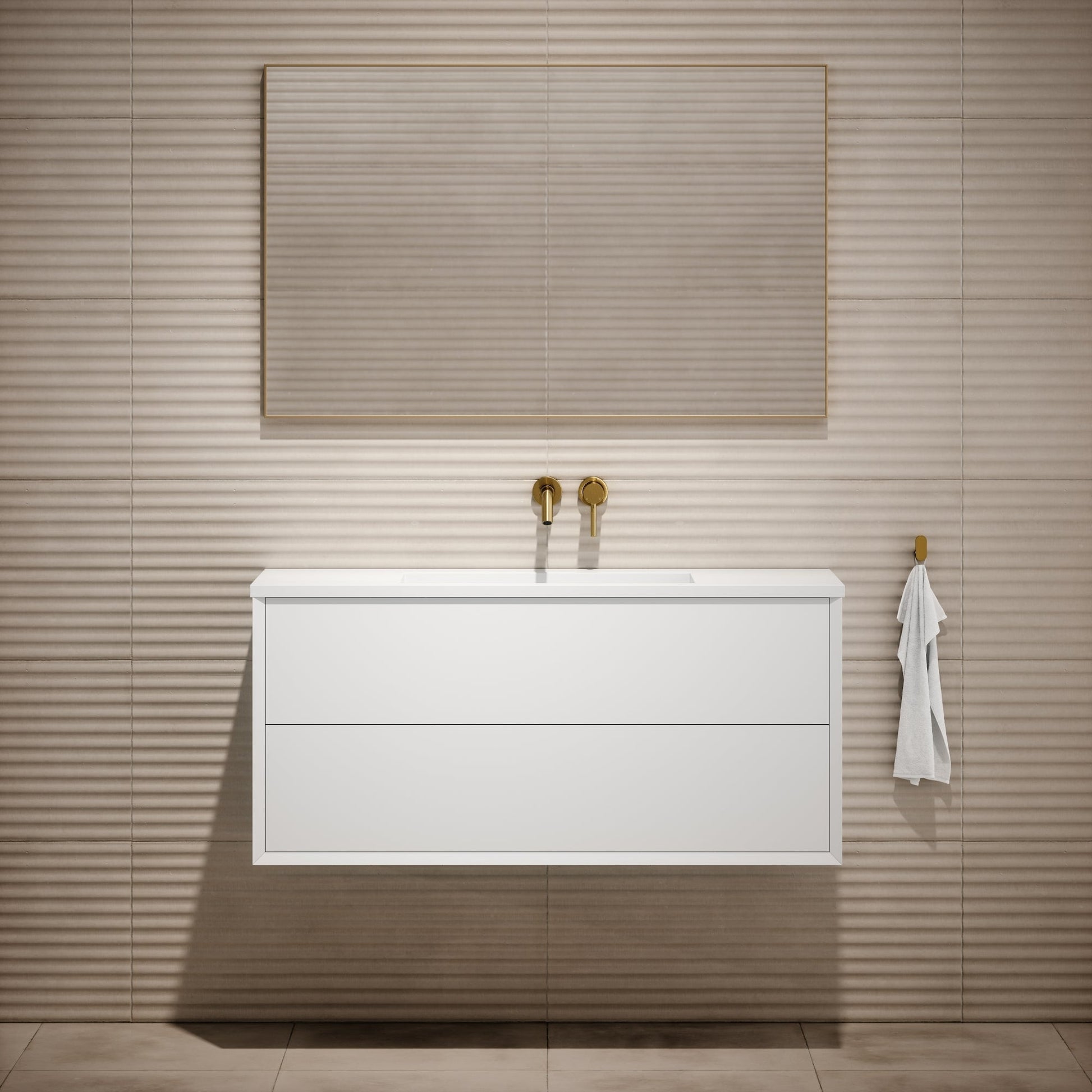 Volini Matte White Vanity Unit with Stone Basin 1200mm