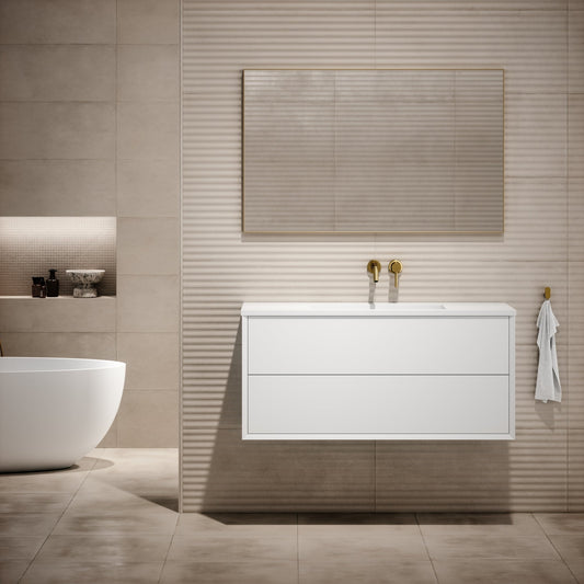 Volini Matte White Vanity Unit with Stone Basin 1200mm
