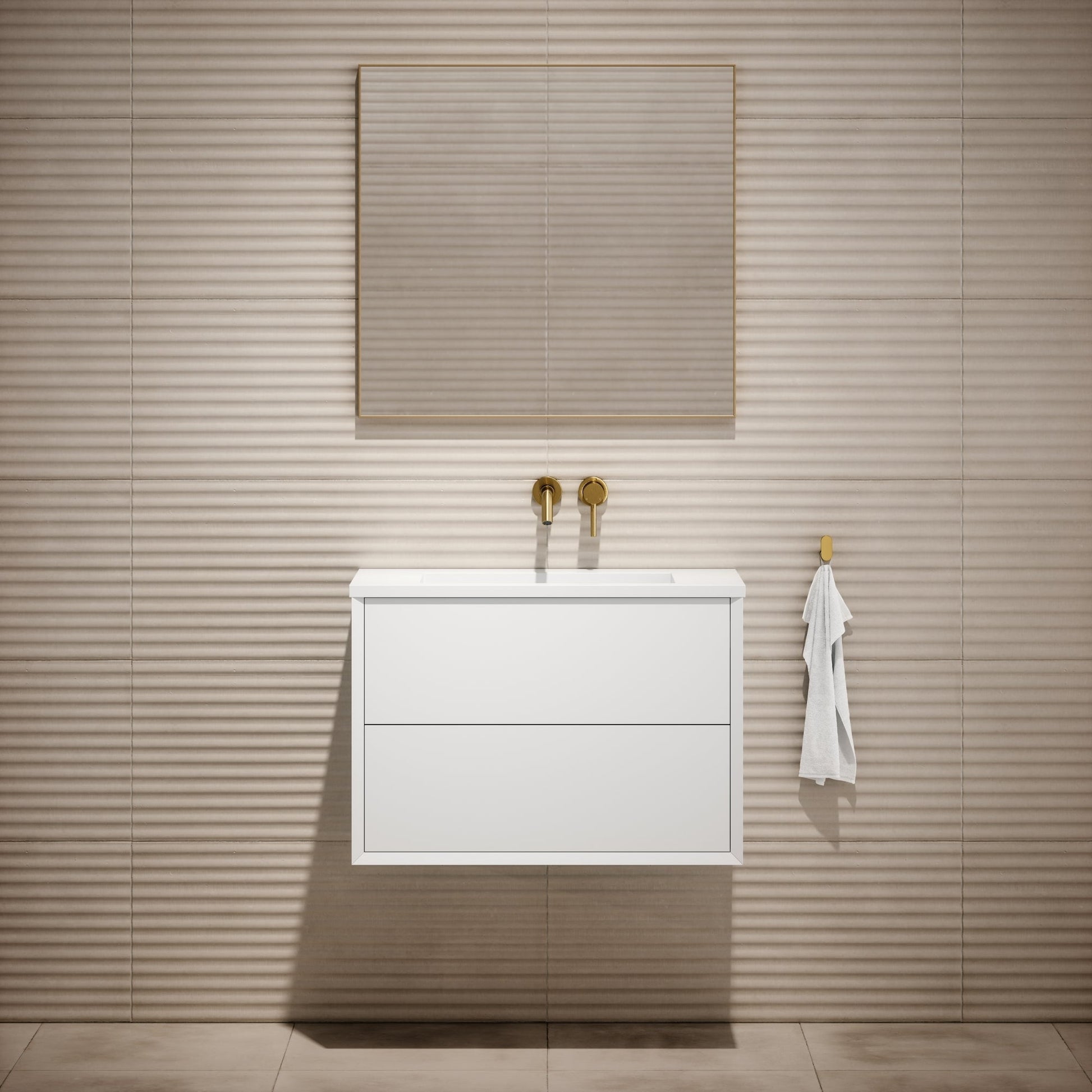 Volini Matte White Vanity Unit with Stone Basin 800mm