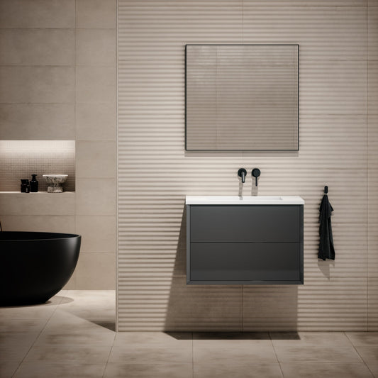 Volini Polished Anthracite Vanity Unit with Stone Basin 800mm