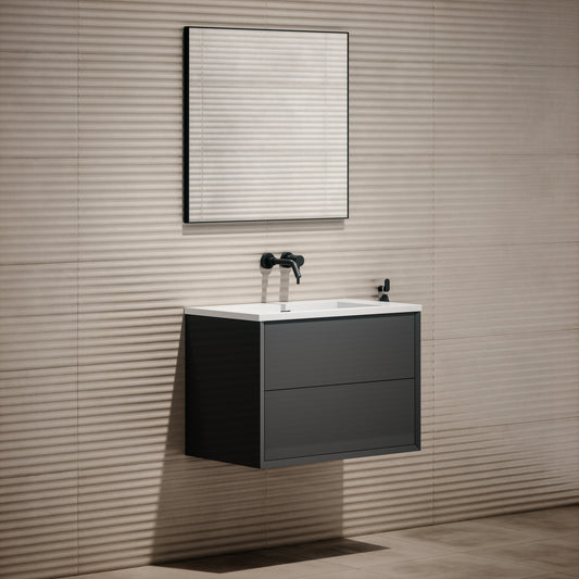 Volini Polished Anthracite Vanity Unit with Stone Basin 800mm