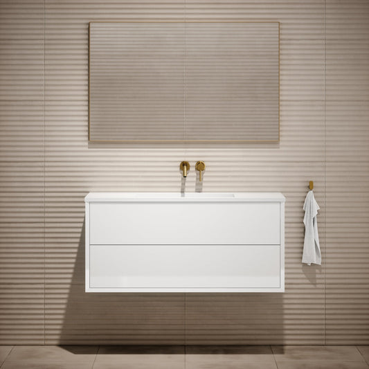 Volini Polished White Vanity Unit with Stone Basin 1200mm