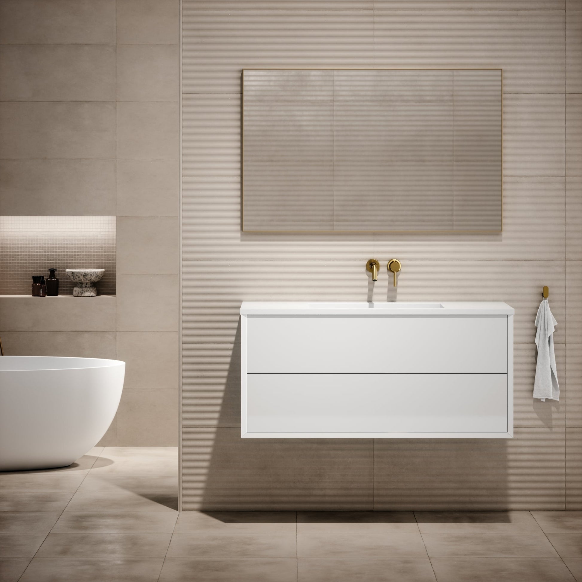 Volini Polished White Vanity Unit with Stone Basin 1200mm