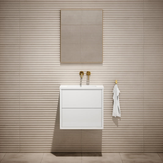 Volini Polished White Vanity Unit with Stone Basin 600mm