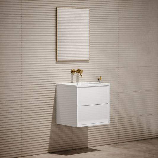 Volini Polished White Vanity Unit with Stone Basin 600mm