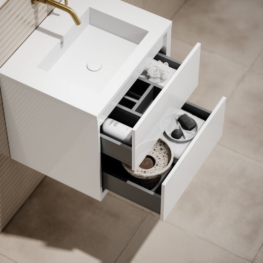 Volini Polished White Vanity Unit with Stone Basin 600mm