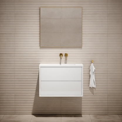 Volini Polished White Vanity Unit with Stone Basin 800mm