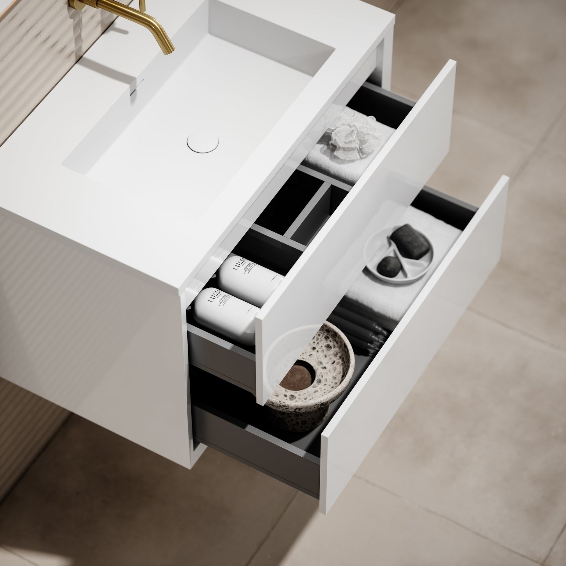 Volini Polished White Vanity Unit with Stone Basin 800mm