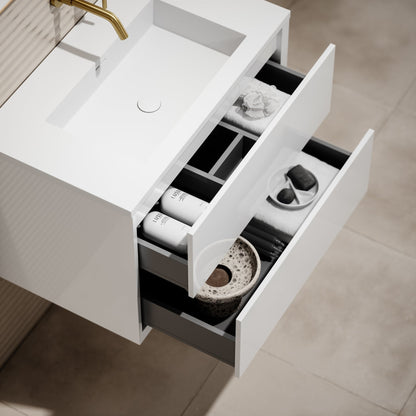 Volini Polished White Vanity Unit with Stone Basin 800mm
