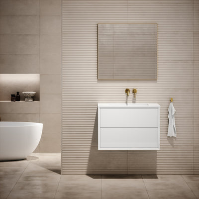 Volini Polished White Vanity Unit with Stone Basin 800mm
