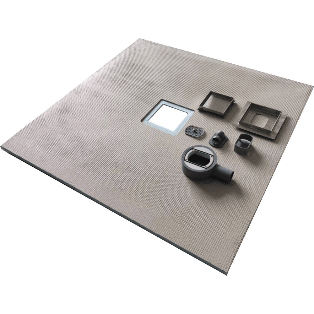 Wet Room Walk in Shower Tray Kit - Centre Drain + Tanking Kit + Matte Black Waste Kit (ALL SIZES)