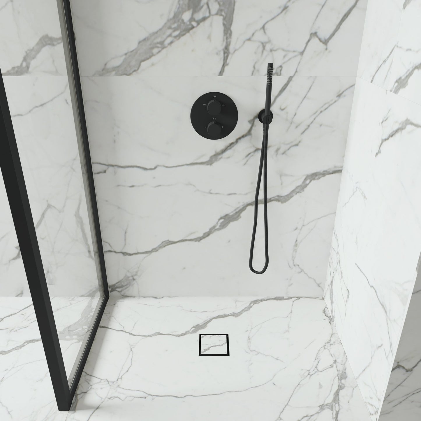 Wet Room Walk in Shower Tray Kit - Centre Drain + Tanking Kit + Matte Black Waste Kit (ALL SIZES)