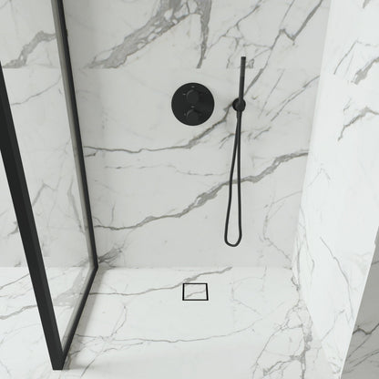 Wet Room Walk in Shower Tray Kit - Offset Drain + Tanking Kit + Matte Black Waste Kit (ALL SIZES)