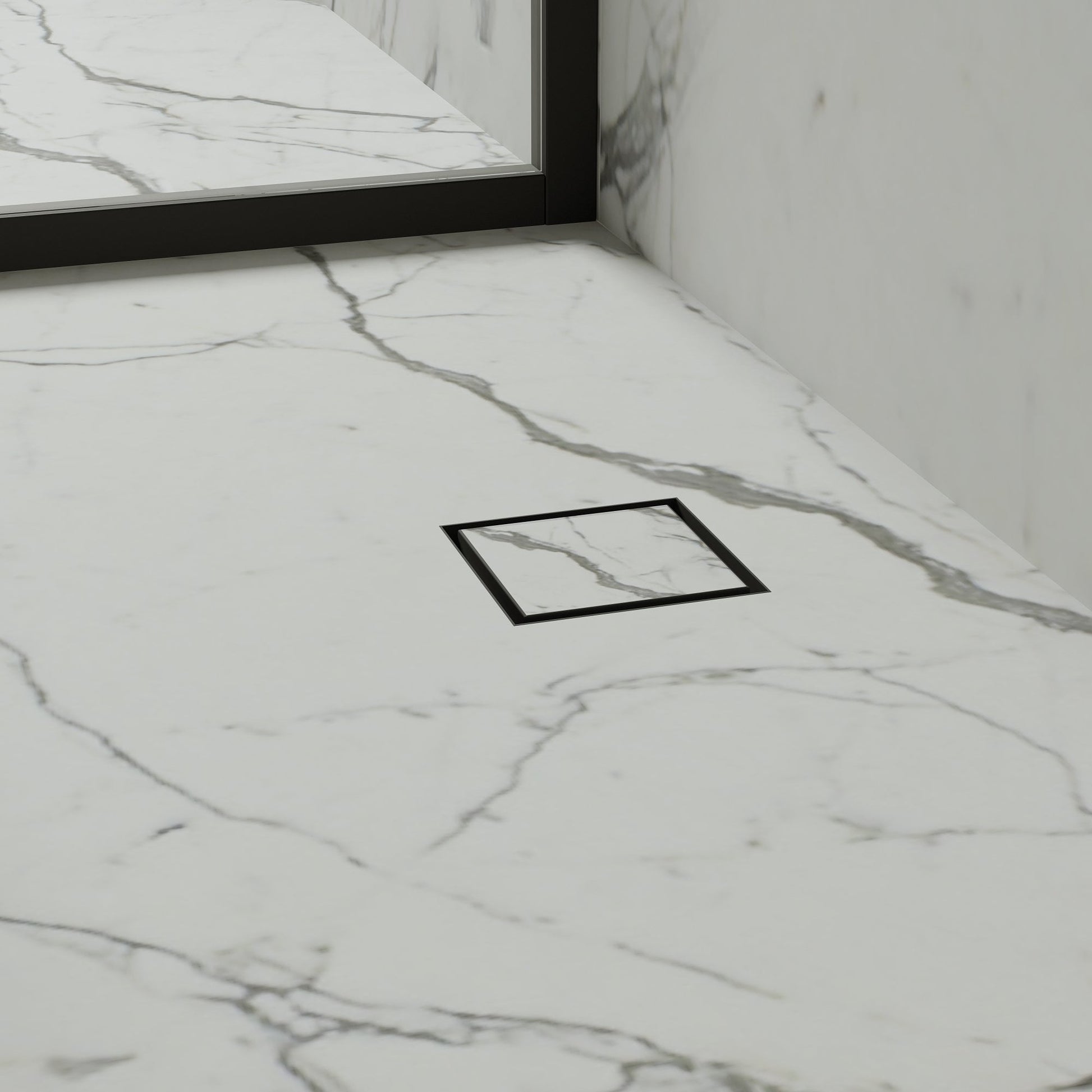 Wet Room Walk in Shower Tray Kit - Offset Drain + Tanking Kit + Matte Black Waste Kit (ALL SIZES)