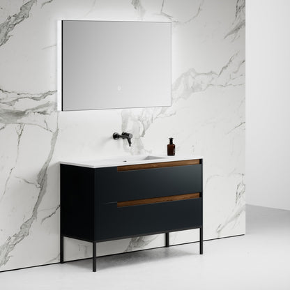 Zotto American Walnut and Black Anthracite Vanity Unit with Stone Basin 1200mm